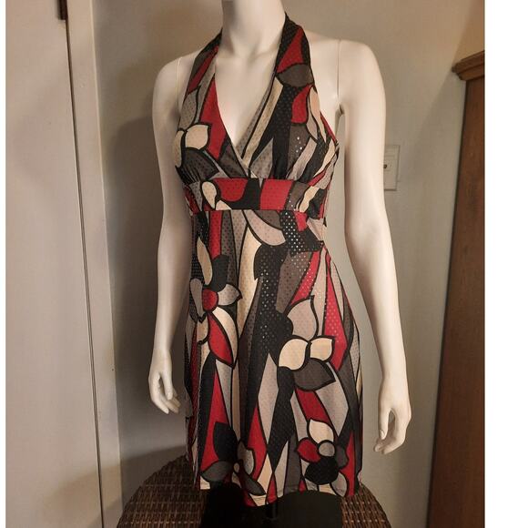 Hot Choco Halter Dress sz Large Low Cut Plunge V Neck Sequin Party Holiday Prom - Picture 9 of 10